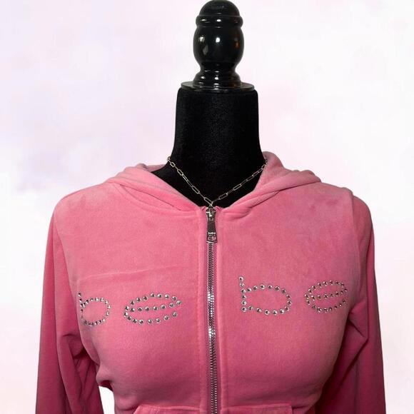Pink Velour Zip-Up Hoodie By Bebe - Picture 4 of 5